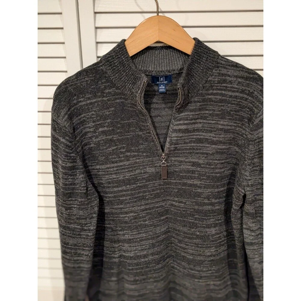 George Quarter Zip Sweater Mens‎ M 38-40 Heather Gray Grandpa